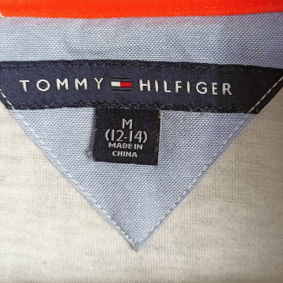 TOMMY HILFIGER Boys Gray M (12-14) Pullover Sweater 1/4 Zip Mock Collar USA Flag - Picture 8 of 10